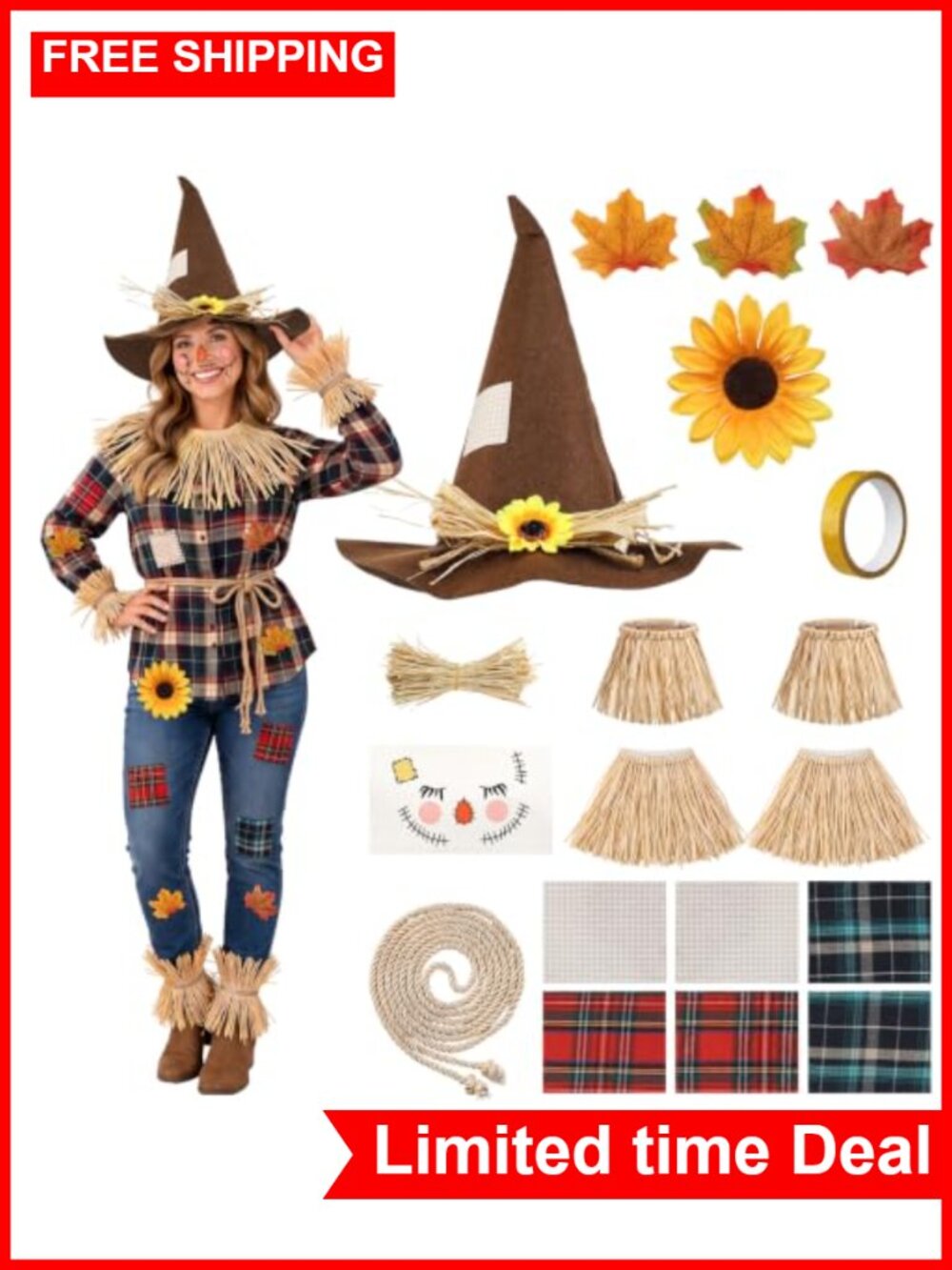 Scarecrow Costume Accessory Set Adult Cosplay Kit